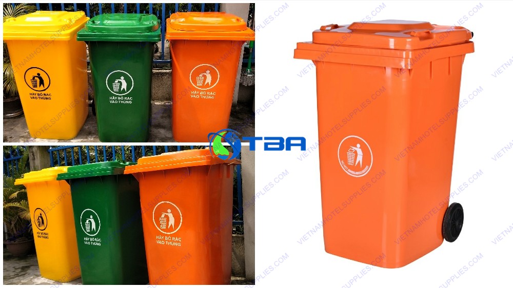 Thùng rác nhựa phân loại Xanh - Vàng - Cam 120L