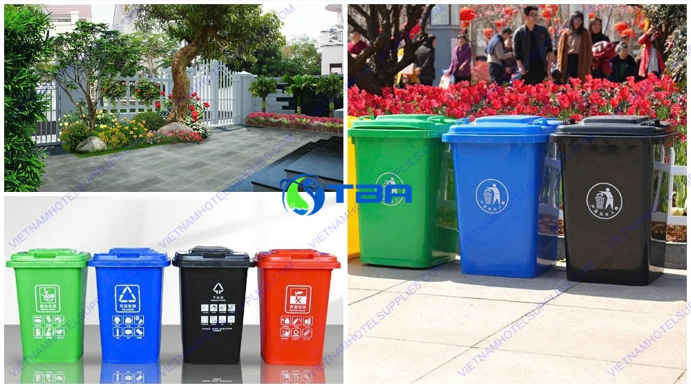 Thùng rác nhựa HDPE 60L màu đen ASIA-TRNĐ60L