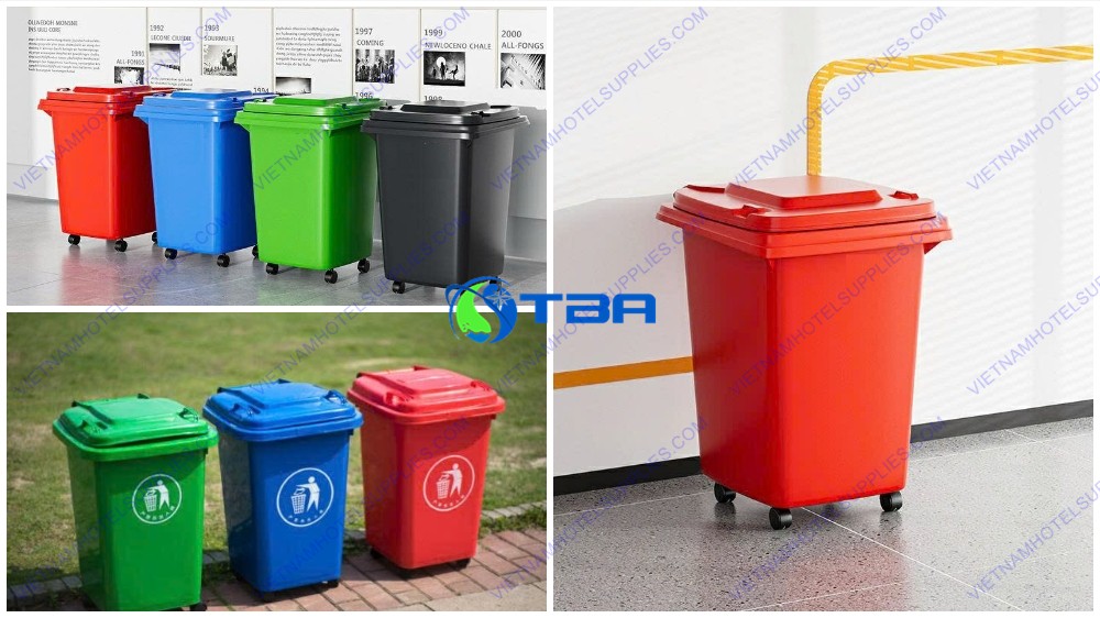Thùng rác nhựa HDPE 60L màu đỏ ASIA-TRN60L