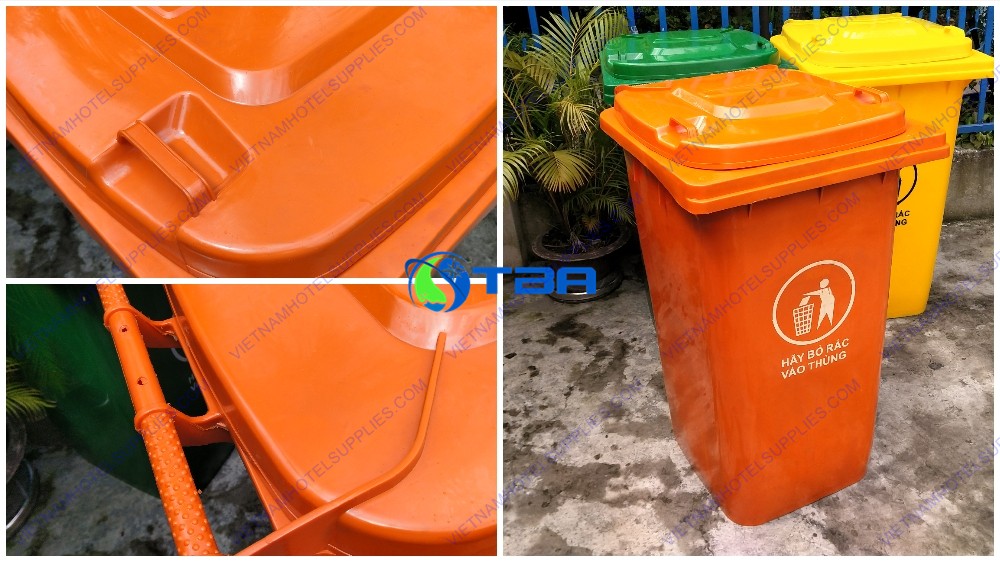 Thùng rác nhựa HDPE 240L màu cam ASIA-TRC240