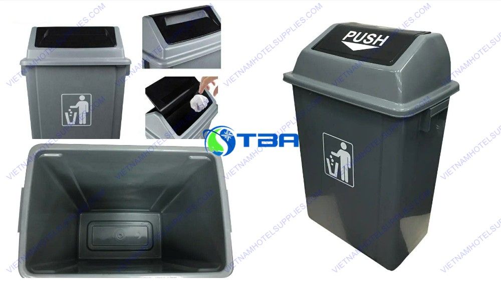 Thùng rác nhựa 40L màu xám nắp lật