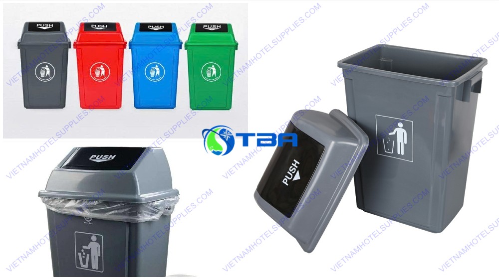 Thùng rác nhựa 60L màu xám nắp lật ASIA-NL60