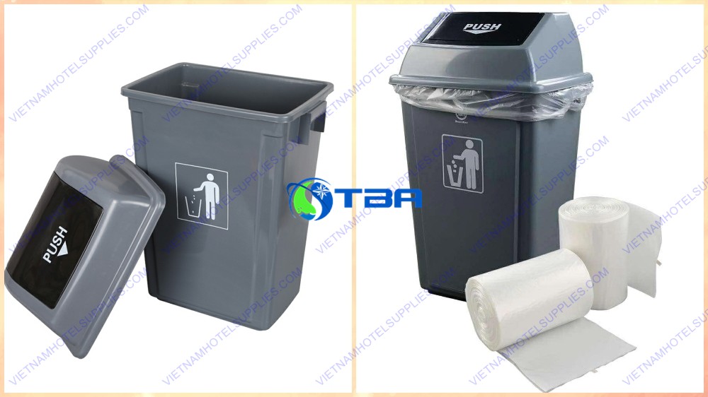 Thùng rác nhựa 60L màu xám nắp lật ASIA-NL60
