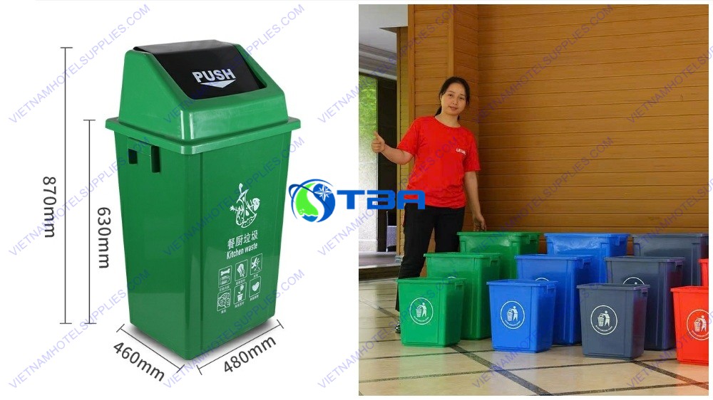 Thùng rác nhựa xanh 100L nắp lật ASIA-NLX100