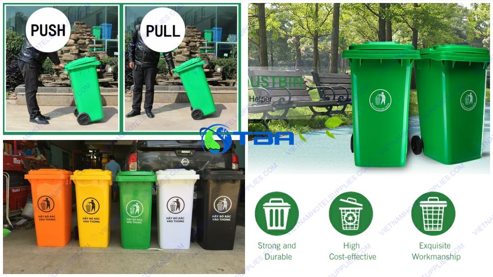 Thùng rác nhựa đặt công cộng màu xanh 240L