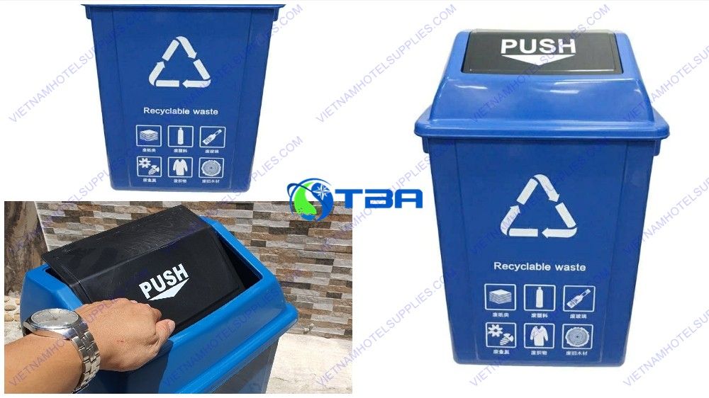 Thùng Đựng Rác Tái Chế Xanh Dương 60L Nắp Lật