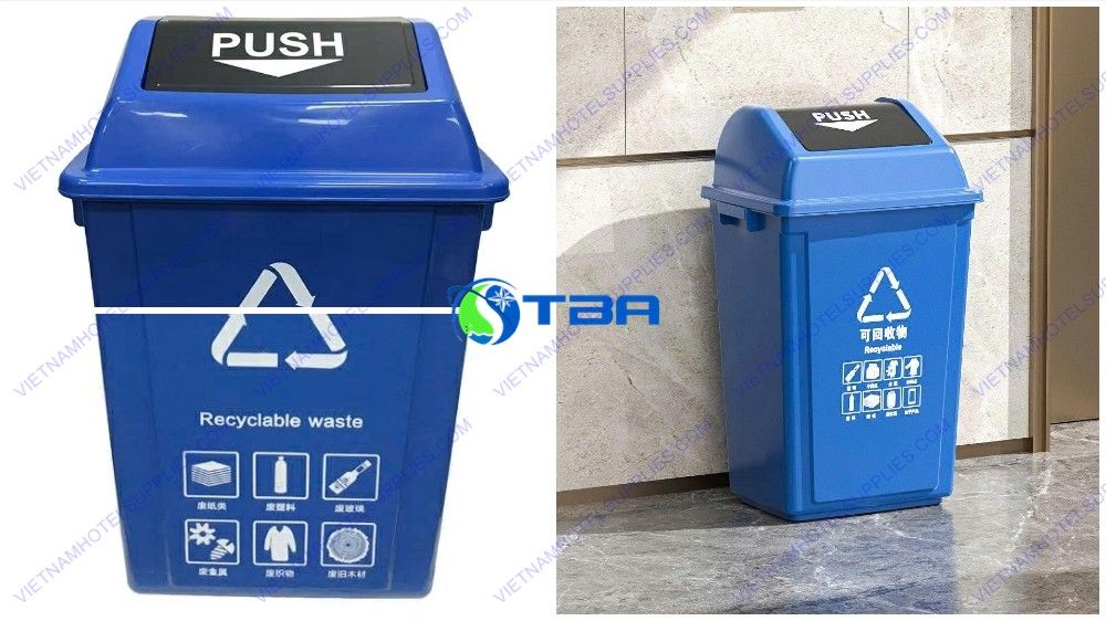 Thùng Đựng Rác Tái Chế Xanh Dương 60L Nắp Lật