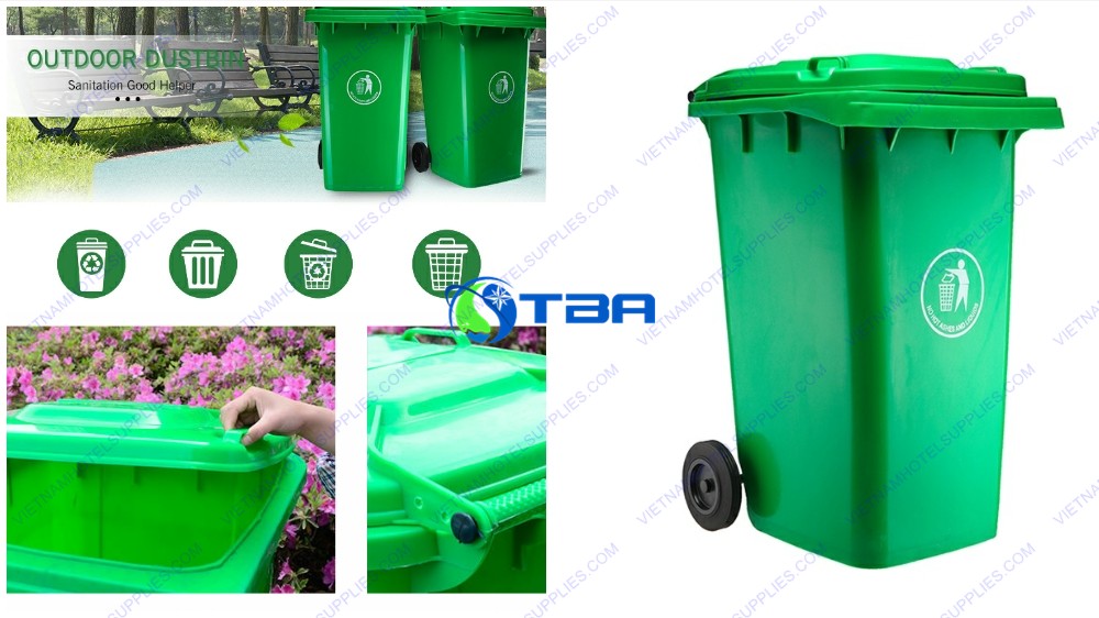 Thùng rác nhựa phân loại Xanh - Vàng - Cam 120L