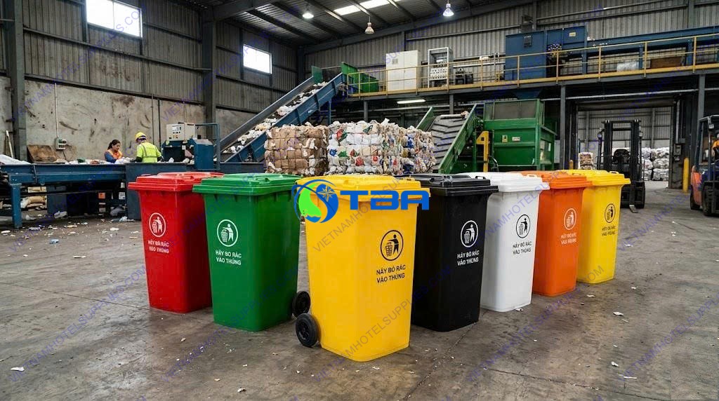 Thùng rác nhựa HDPE 240L sử dụng trong nhà xưởng công nghiệp