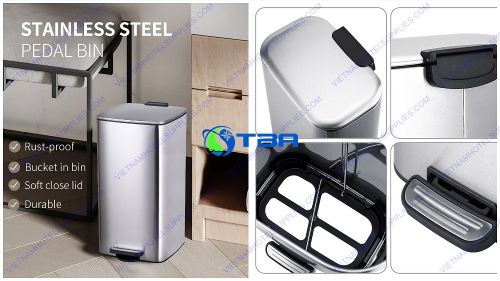 Thùng rác inox vuông đạp chân