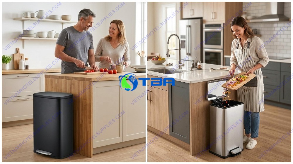 Thùng rác inox đạp chân cỡ lớn màu đen