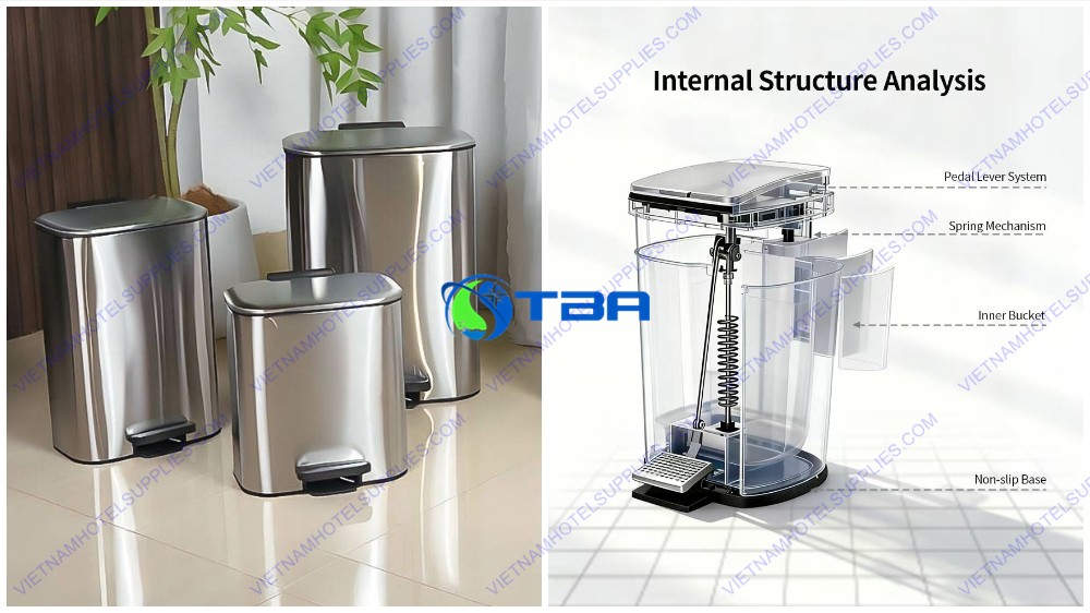 Thùng rác inox vuông đạp chân ASIA6L-TRDC