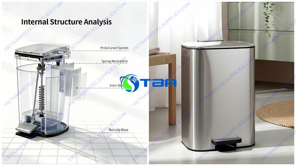 Thùng rác inox vuông đạp chân