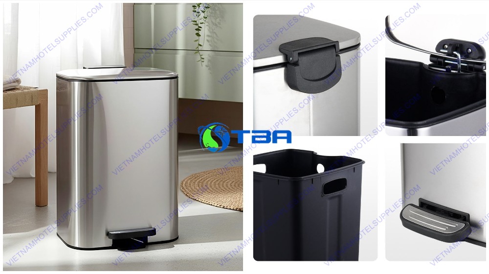 Thùng rác inox vuông đạp chân ASIA12L-TRDC