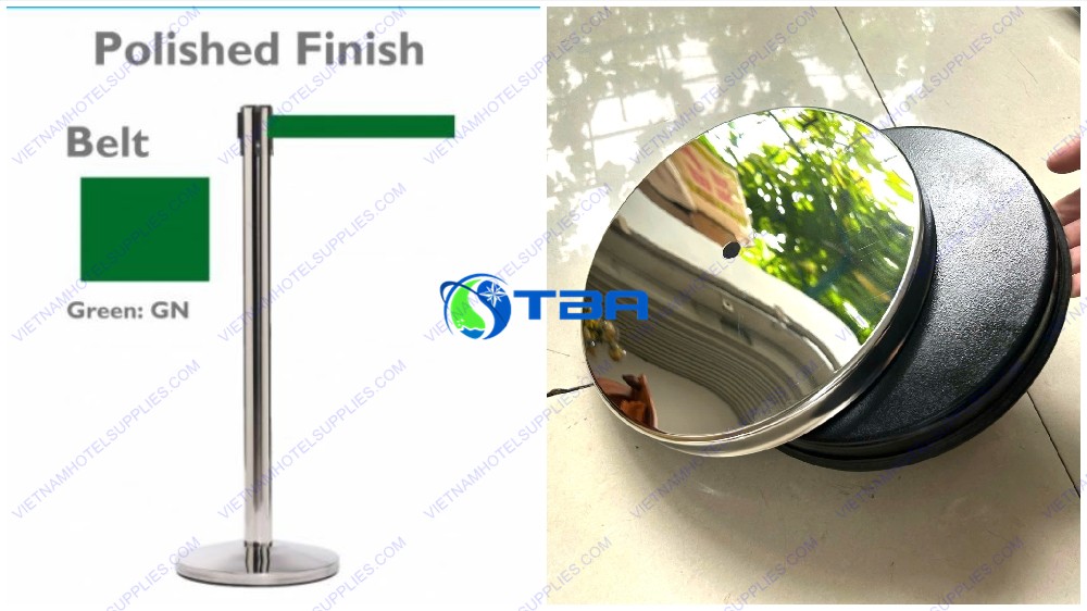 Cột chắn inox phân làn dây căng xanh lá 2 mét