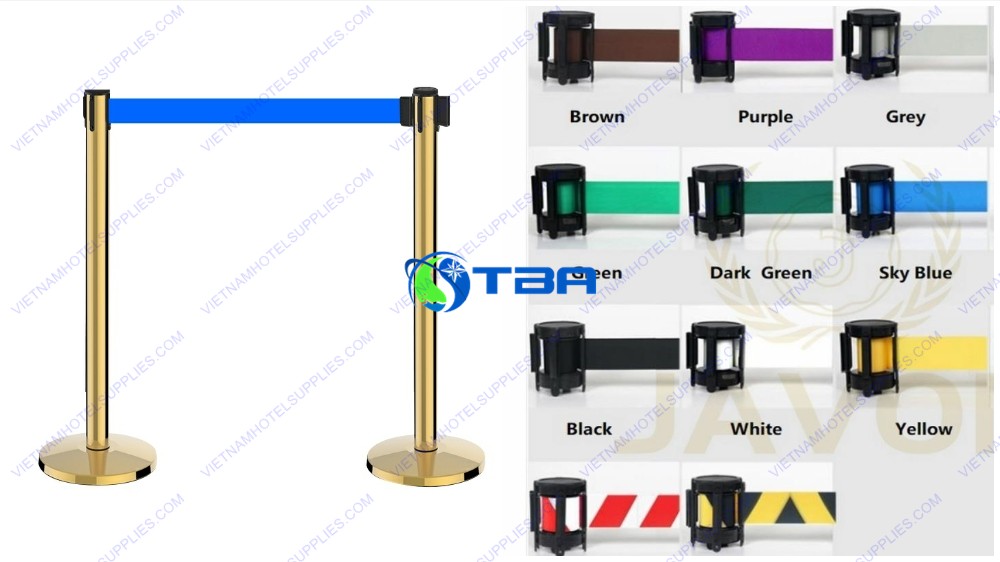 Trụ chắn inox mạ vàng dây căng màu xanh