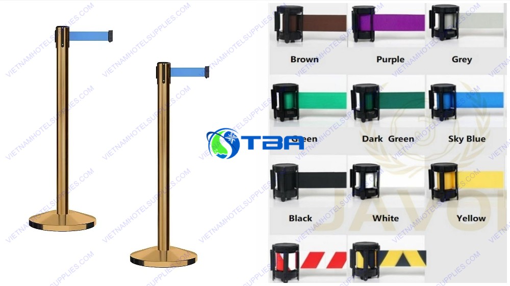 Trụ chắn inox mạ vàng dây căng màu xanh