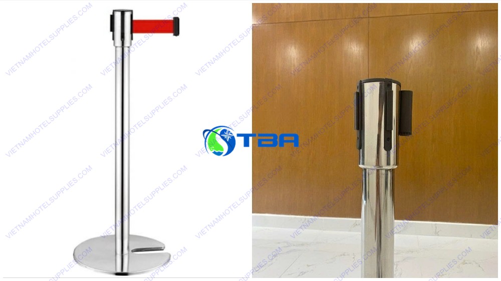 Trụ chắn inox cao cấp dây đỏ đế khuyết chữ U