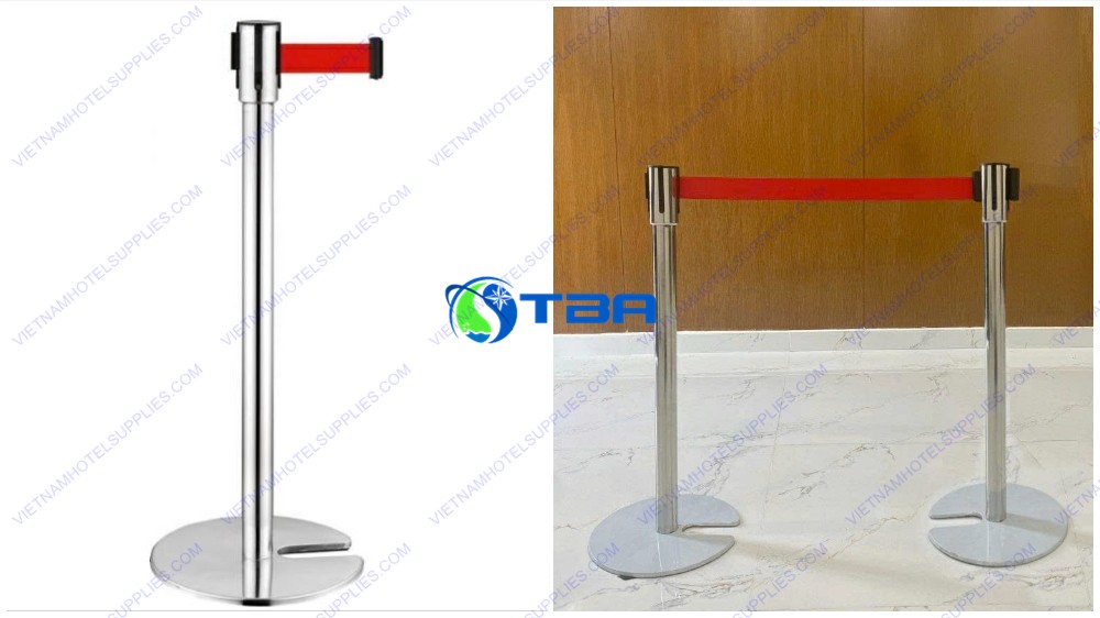 Trụ chắn inox cao cấp dây đỏ đế khuyết chữ U