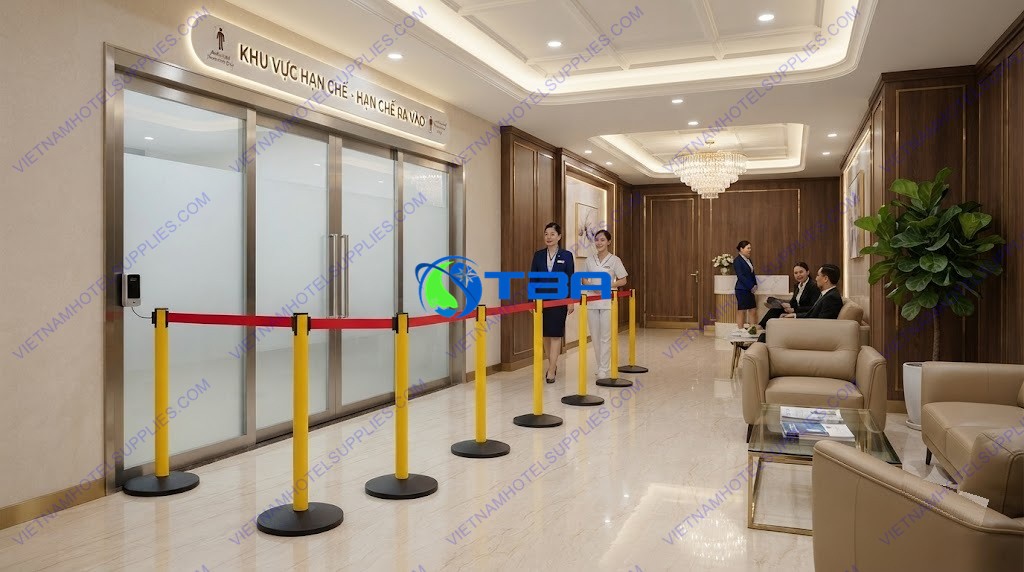 trụ barier ngăn cách khu vực màu vàng