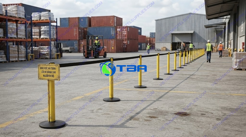 Trụ chắn phân luồng khu vực màu vàng