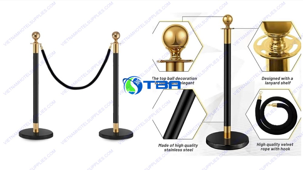 Cột chắn phân làn màu đen dây trùng đầu tròn viền inox