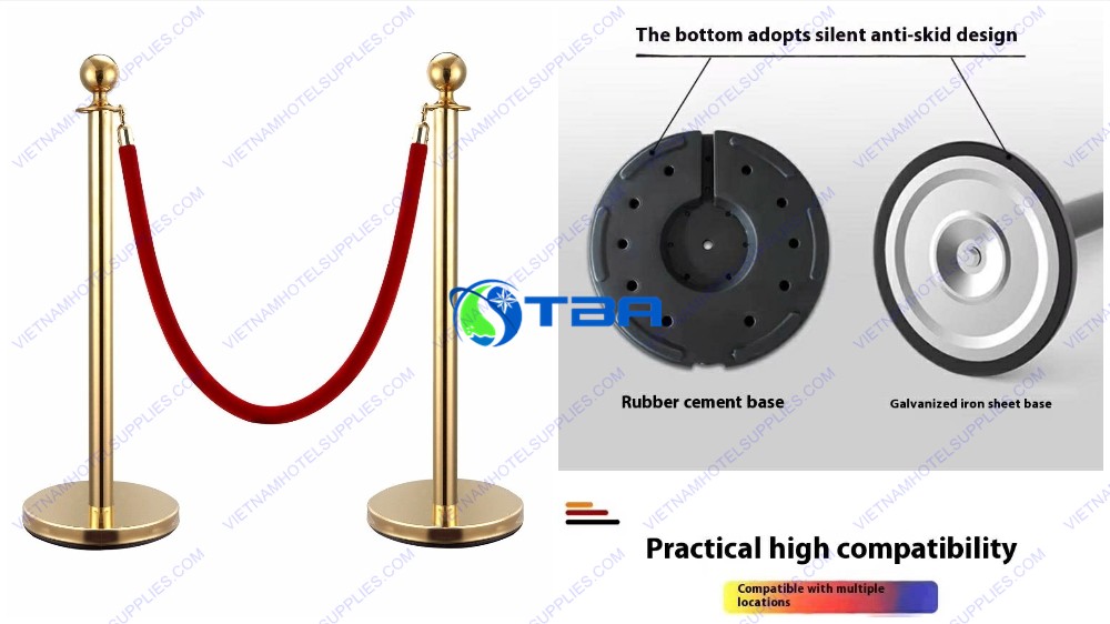 Chân đế trụ nặng được bọc một lớp cao su mềm có tác dụng chống trơn trượt và trầy xước sàn hiệu quả, đồng thời lớp cao su mềm còn có tác dụng chống ồn khi di chuyển trụ đến nhiều vị trí khác nhau.