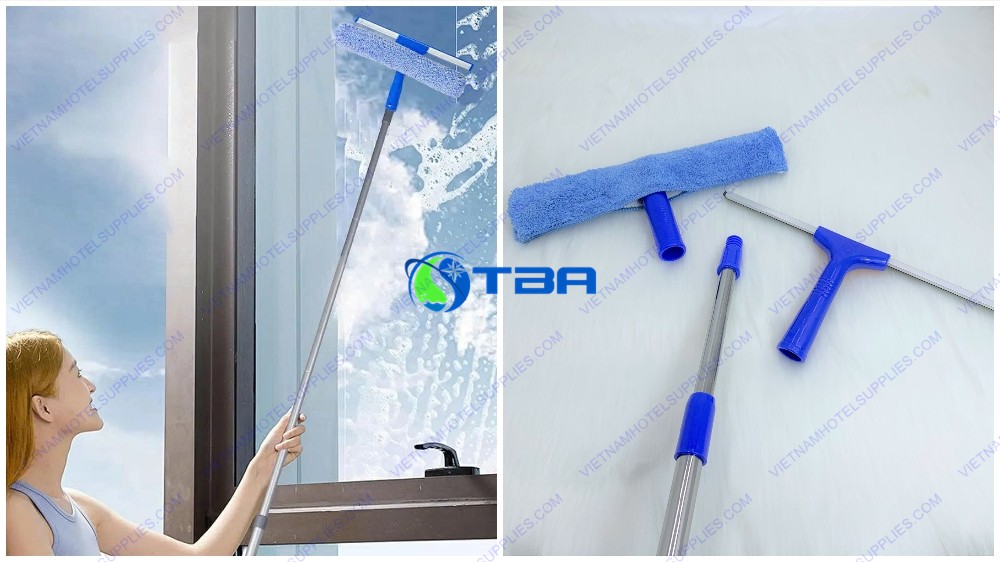 Bộ dụng cụ lau kính siêu sạch cây nối dài inox
