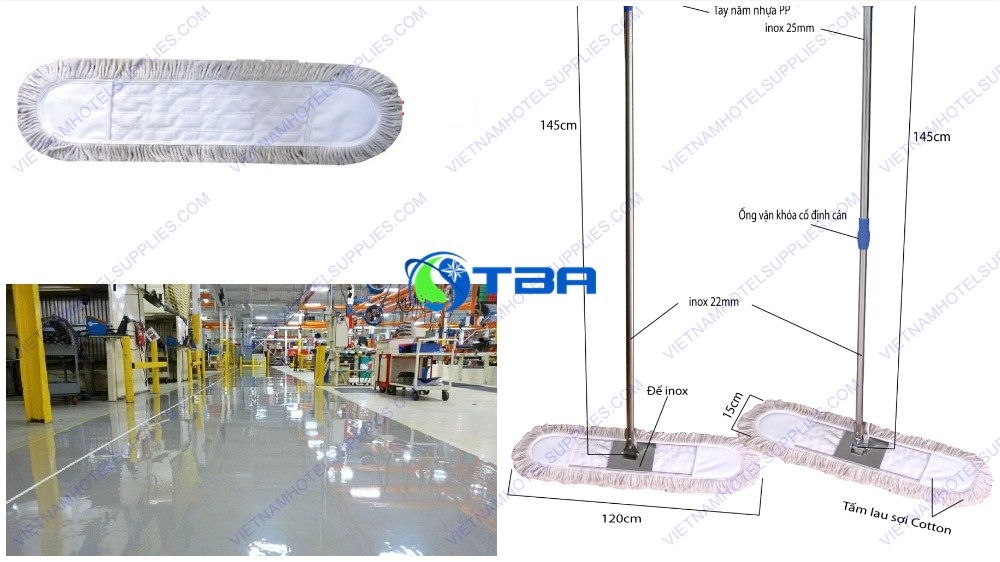 Cây lau nhà xưởng bản cotton lớn 120cm ASIA-CT120