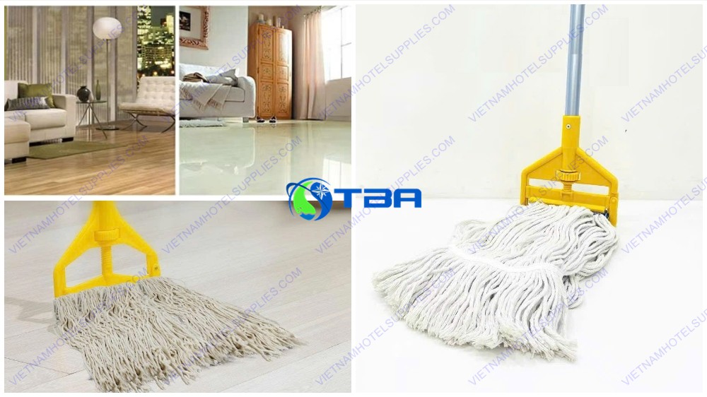 Cây lau sàn ướt đầu kẹp vàng cán nhôm ASIA-CLK03