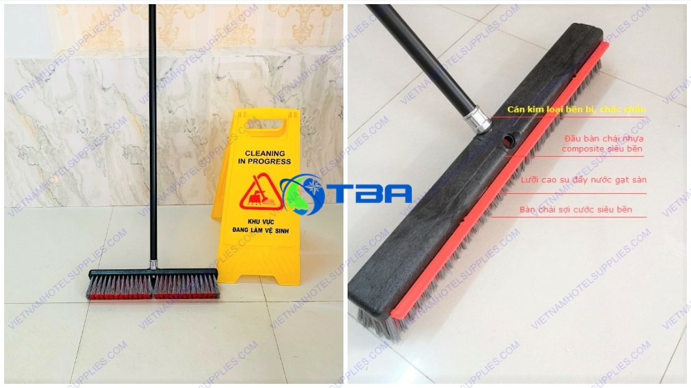 Bàn chải nhựa chà sàn & gạt nước 55cm cán dài