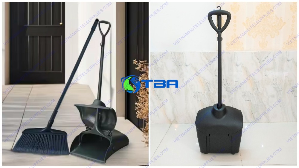 Ky hốt rác có nắp đậy cán dài kèm chổi quét