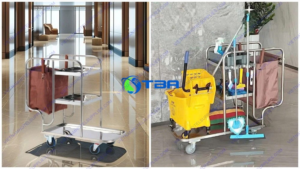 Xe đẩy dọn vệ sinh 03 tầng