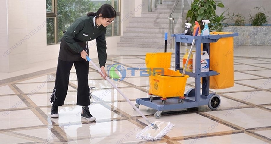 Xe làm vệ sinh 03 tầng chữ L màu xám