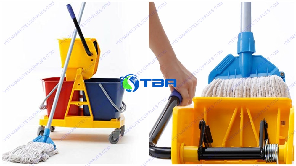 Xe đẩy vắt nước khung kim loại 02 xô 46 lít