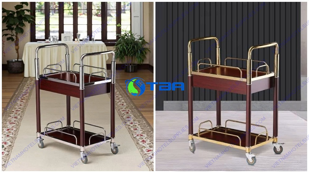 Xe đẩy rượu trà gỗ cao cấp