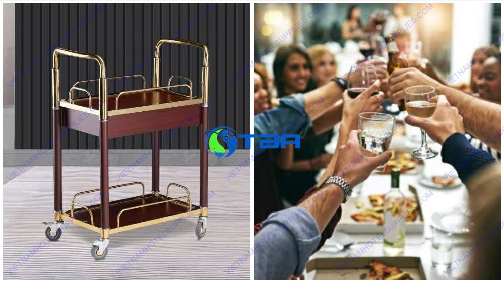 Xe đẩy rượu trà gỗ cao cấp