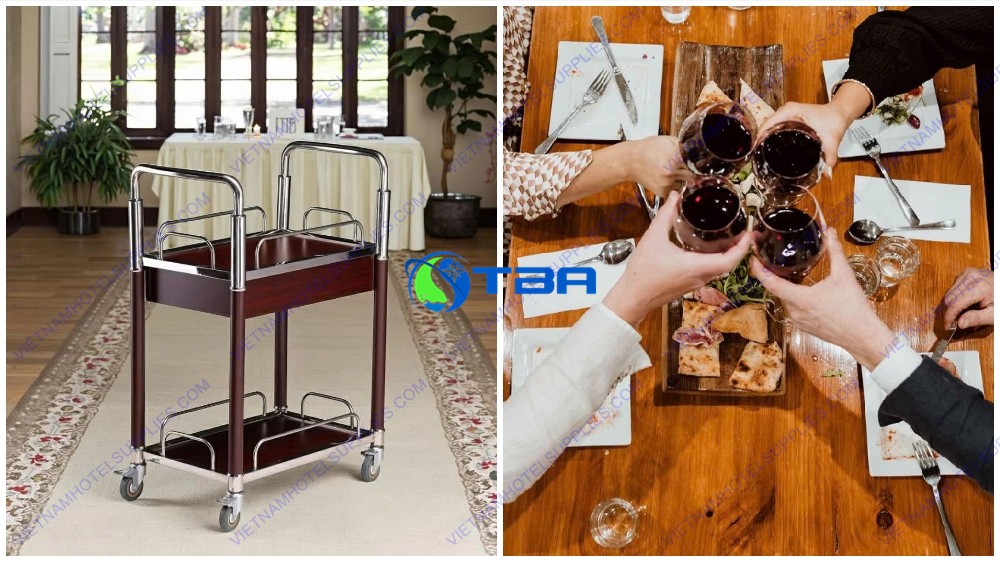 Xe đẩy rượu trà gỗ cao cấp