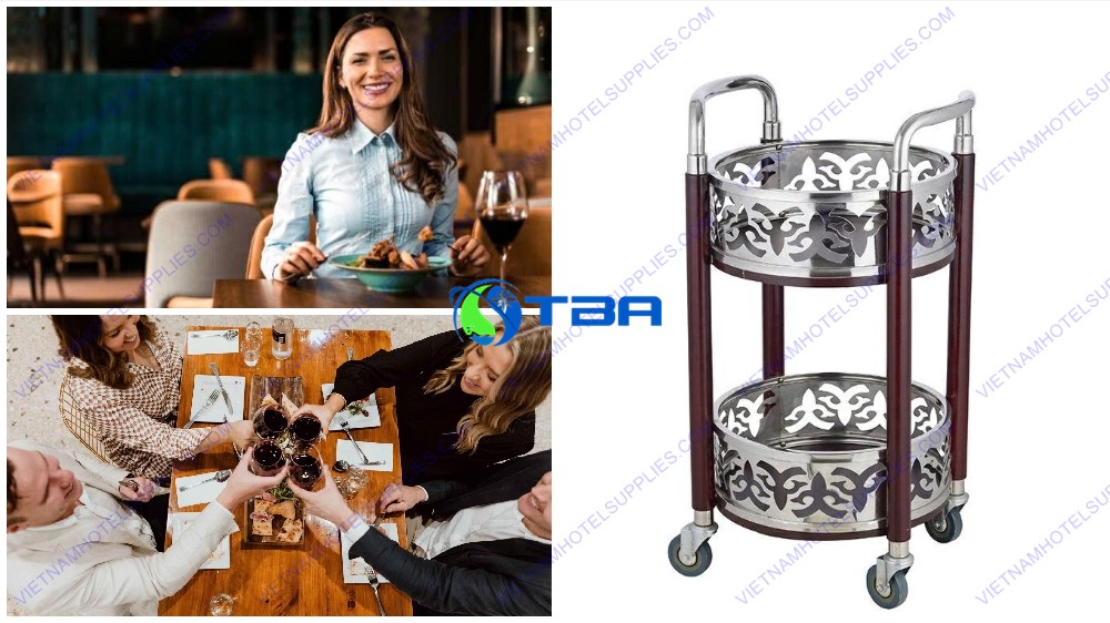 Xe đẩy rượu trà quầy bar hình tròn ASIA-RT001