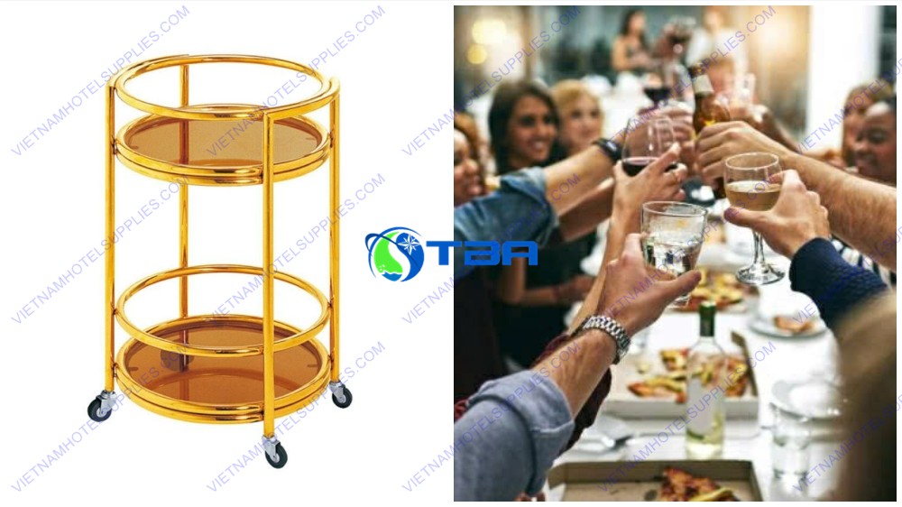 Xe đẩy rượu trà inox 2 tầng hình tròn ASIA-RT010