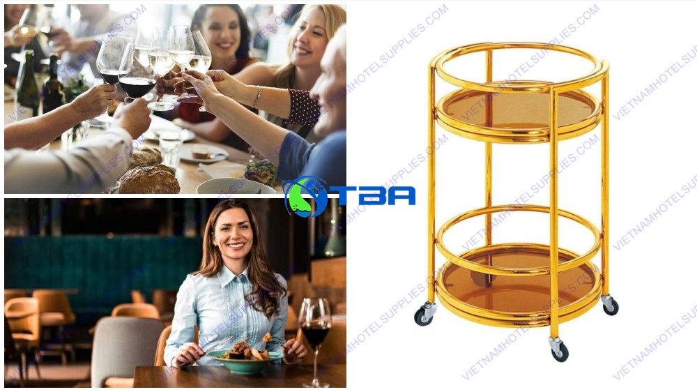 Xe đẩy rượu trà inox 2 tầng hình tròn ASIA-RT010