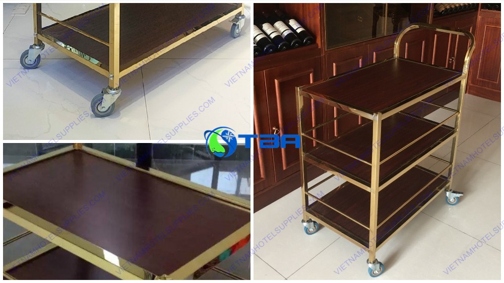 Xe đẩy rượu bánh gỗ 3 tầng cao cấp ASIA-RT016