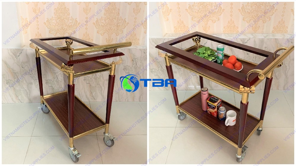 Xe đẩy phục vụ rượu trà bằng gỗ cao cấp A066