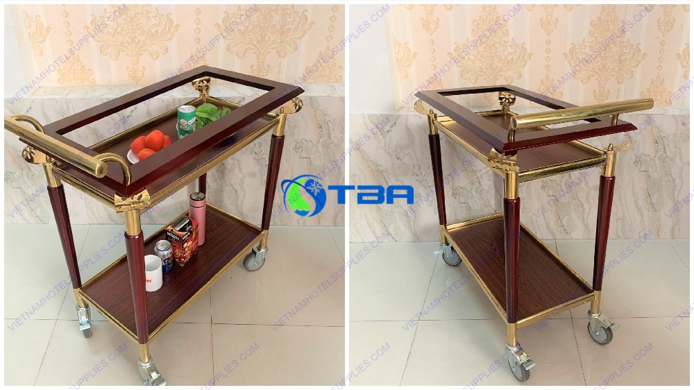 Xe đẩy phục vụ rượu trà bằng gỗ cao cấp A066