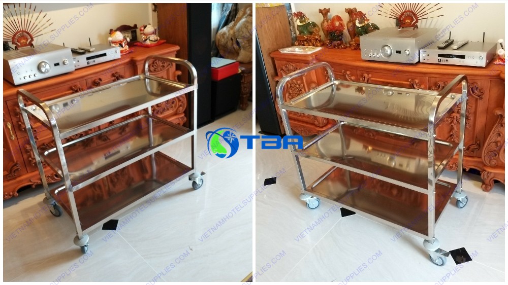 Xe đẩy thức ăn inox 3 tầng cỡ lớn AST500