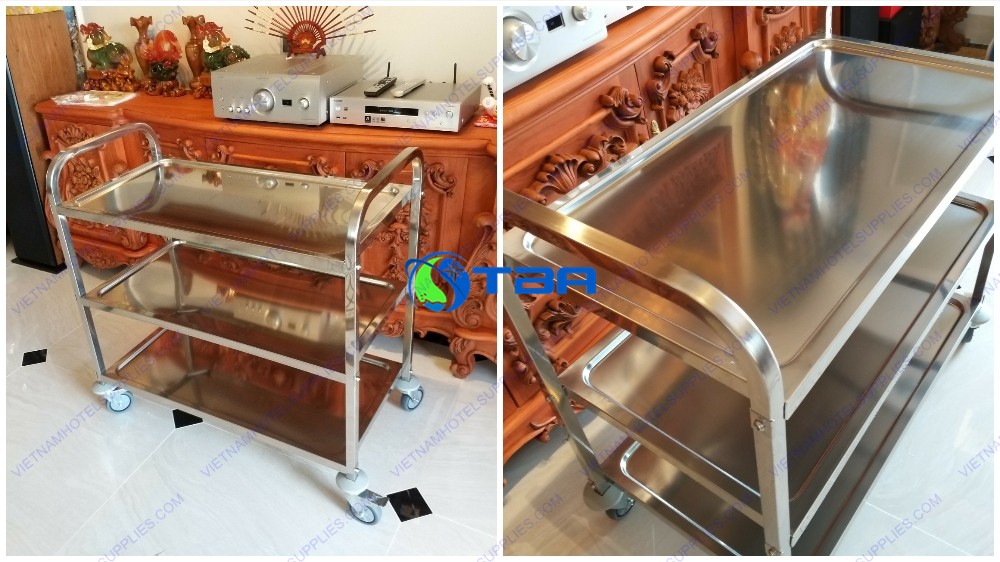 Xe đẩy thức ăn inox 3 tầng cỡ lớn AST500