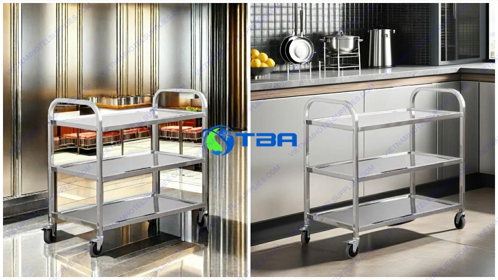 Xe đẩy phục vục thức ăn inox 3 tầng cỡ nhỏ