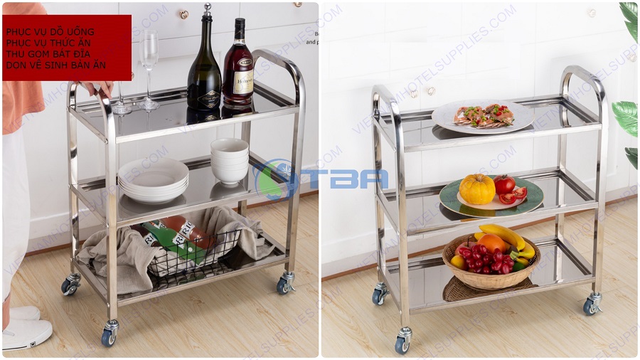 Xe đẩy phục vục thức ăn inox 3 tầng cỡ nhỏ