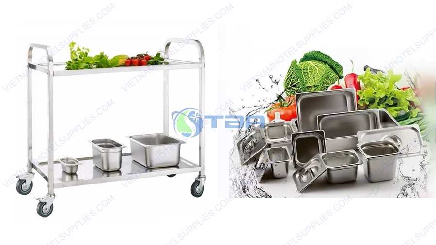 Xe đẩy thức ăn inox 2 tầng