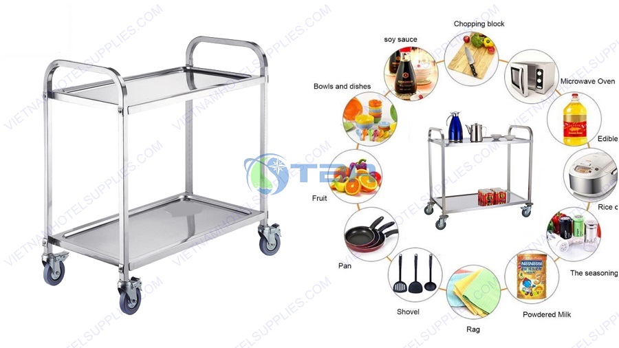 Xe đẩy thức ăn inox 2 tầng A400